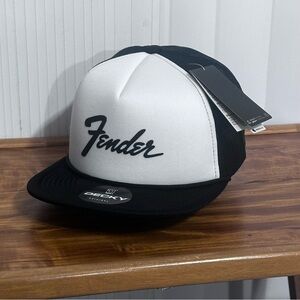 Fender Trucker Hat Style Mens Foam SnapBack Hat  Black & White Hat